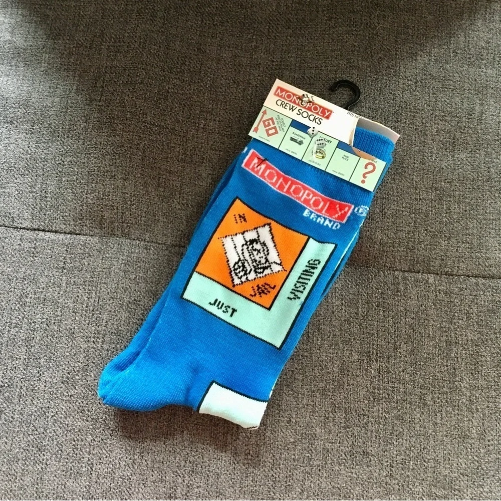 Novelty “Monopoly” Money Game Crew Socks, Blue, Green, Unisex
